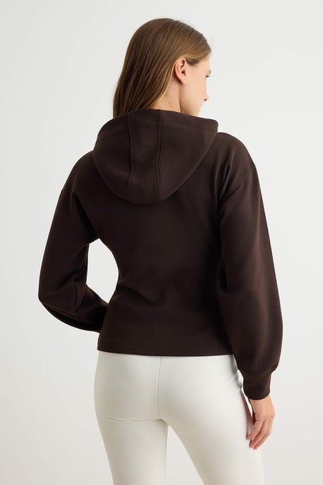 TRENDYOLMİLLA Damen Braun Einfarbig Lang, Tailliert Sweatshirts - Image 4