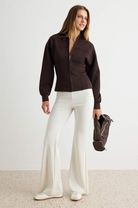 TRENDYOLMİLLA Damen Braun Einfarbig Lang, Tailliert Sweatshirts - Image 5