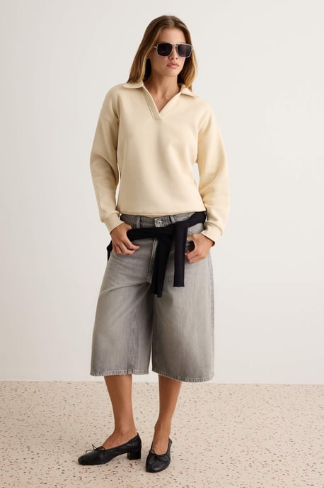 TRENDYOLMİLLA Damen Grau Einfarbig Lang, Oversize Sweatshirts - Image 4