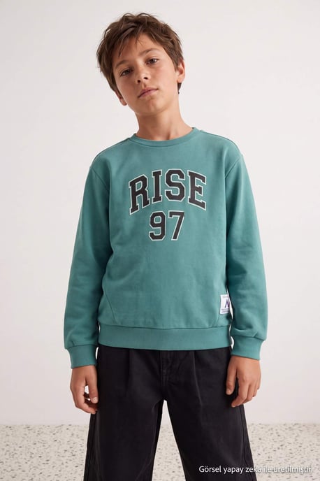 TRENDYOLKIDS Jungen Grün Mit Grafikprint Lang, Regular Fit Sweatshirts - Image 3