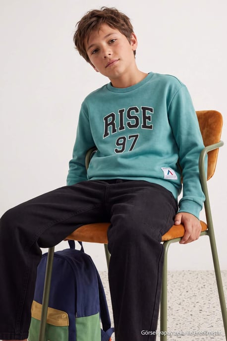 TRENDYOLKIDS Jungen Grün Mit Grafikprint Lang, Regular Fit Sweatshirts - Image 6