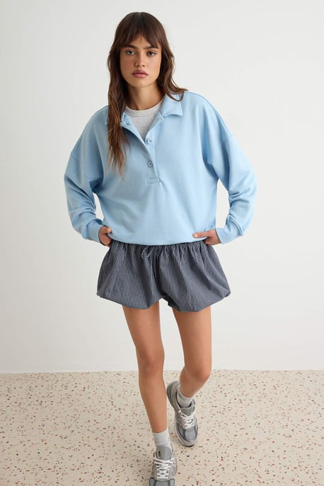 TRENDYOLMİLLA Damen Dunkelblau Einfarbig Lang, Oversize Sweatshirts - Image 4
