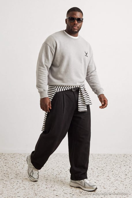 TRENDYOL MAN Herren Grau Einfarbig Lang, Oversize Große Größen Sweatshirts - Image 6