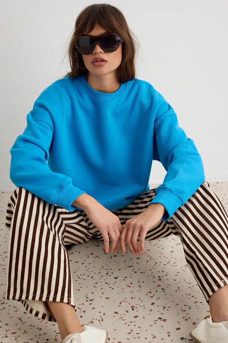 TRENDYOLMİLLA Damen Blau Einfarbig Lang, Oversize Sweatshirts - Image 1