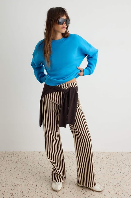 TRENDYOLMİLLA Damen Blau Einfarbig Lang, Oversize Sweatshirts - Image 4