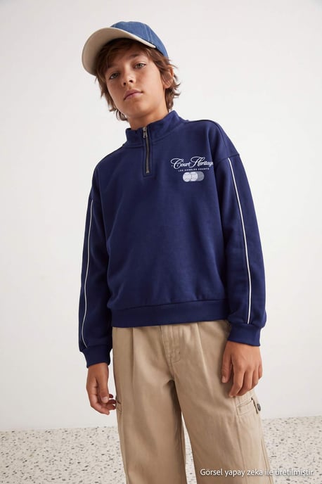 TRENDYOLKIDS Jungen Dunkelblau Mit Grafikprint Lang, Regular Fit Sweatshirts - Image 2