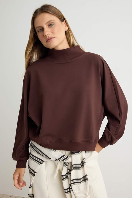 TRENDYOLMİLLA Damen Braun Einfarbig Lang, Oversize Sweatshirts - Image 1