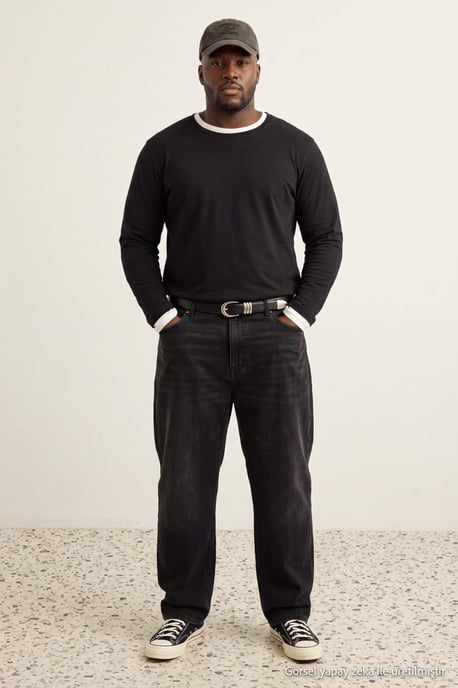 Trendyol Herren-T-Shirt, lang, regular fit, große Größen - Schwarz - Image 2