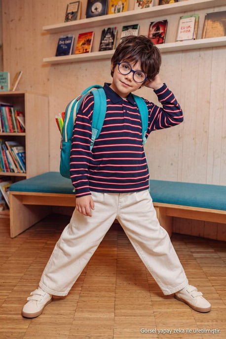 TRENDYOLKIDS Mädchen Dunkelblau Einfarbig Lang, Regular Fit T-Shirts - Image 2