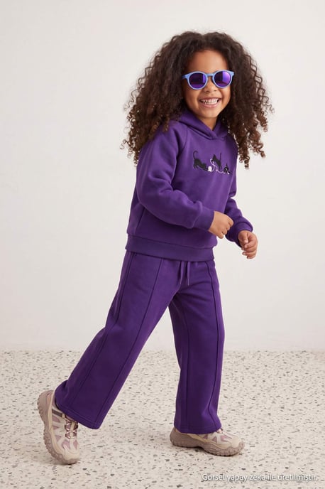 TRENDYOLKIDS Mädchen Lila Einfarbig Lang, Regular Fit Zweiteilig Sets - Image 1