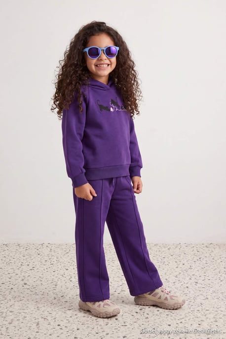 TRENDYOLKIDS Mädchen Lila Einfarbig Lang, Regular Fit Zweiteilig Sets - Image 2