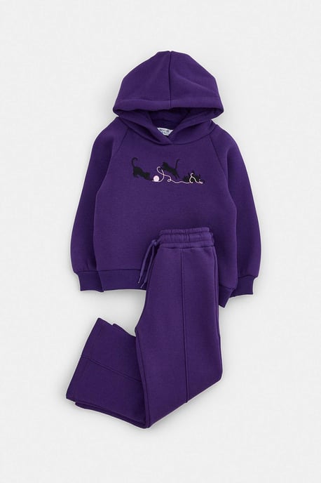 TRENDYOLKIDS Mädchen Lila Einfarbig Lang, Regular Fit Zweiteilig Sets - Image 4