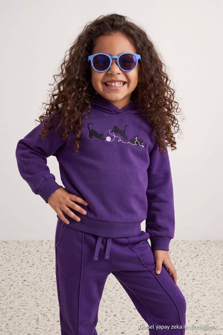 TRENDYOLKIDS Mädchen Lila Einfarbig Lang, Regular Fit Zweiteilig Sets - Image 6