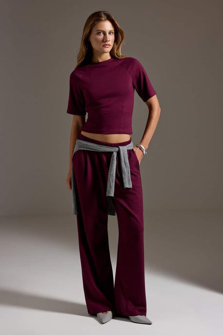 TRENDYOLMİLLA Damen Lila Einfarbig Kurz Tailliert Zweiteilig Sets - Image 6