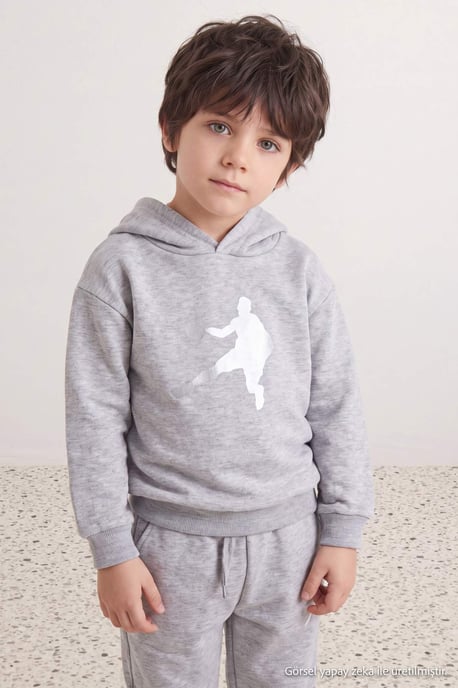 TRENDYOLKIDS Jungen Grau Einfarbig Lang, Regular Fit Zweiteilig Sets - Image 3