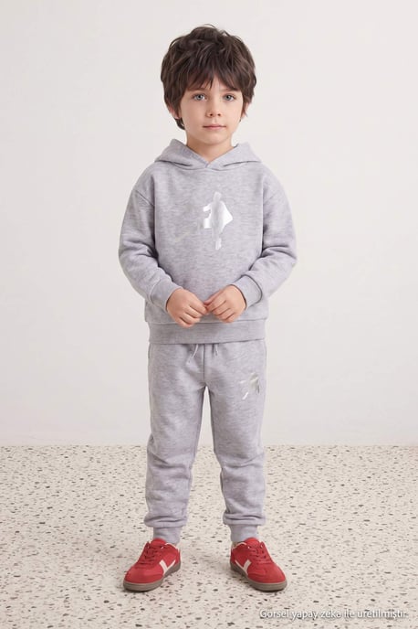TRENDYOLKIDS Jungen Grau Einfarbig Lang, Regular Fit Zweiteilig Sets - Image 6