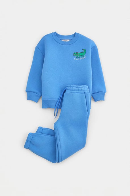 TRENDYOLKIDS Jungen Blau Mit Grafikprint Lang, Oversize Zweiteilig Sets - Image 1