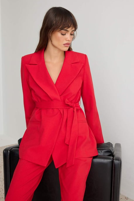 TRENDYOLMİLLA Damen Rot Einfarbig Lang, Tailliert Zweiteilig Sets - Image 2