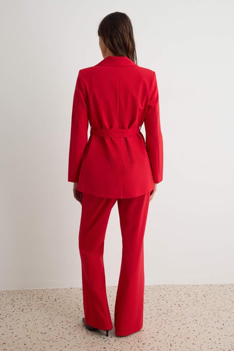 TRENDYOLMİLLA Damen Rot Einfarbig Lang, Tailliert Zweiteilig Sets - Image 4
