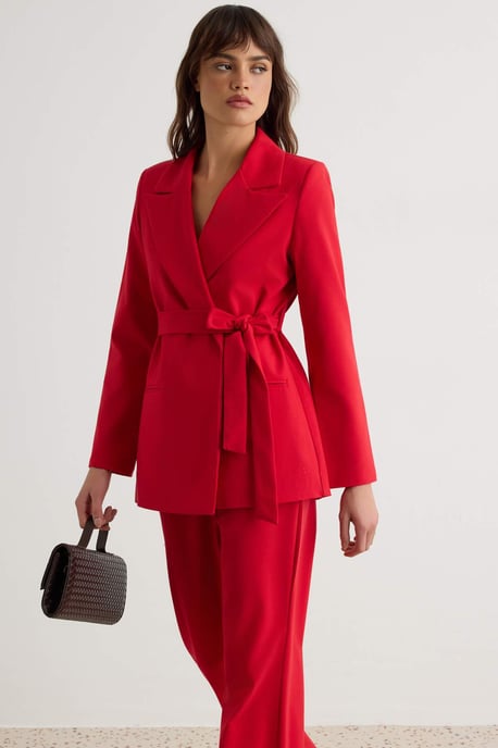 TRENDYOLMİLLA Damen Rot Einfarbig Lang, Tailliert Zweiteilig Sets - Image 5