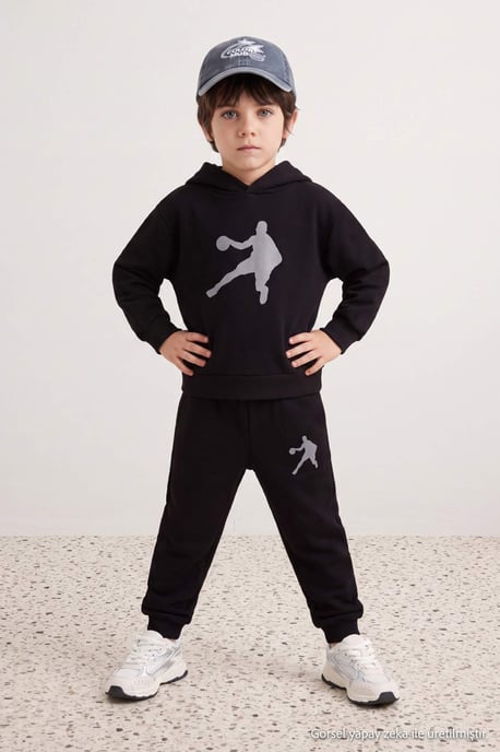 TRENDYOLKIDS Jungen Schwarz Einfarbig Lang, Regular Fit Zweiteilig Sets - Image 6