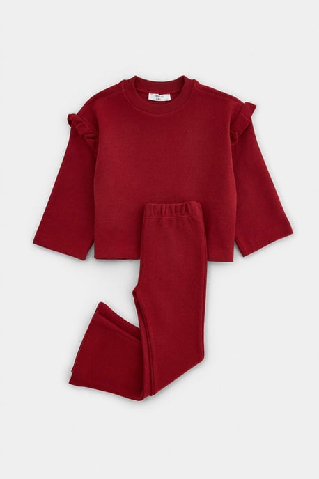 TRENDYOLKIDS Mädchen Bordeaux Einfarbig Lang, Regular Fit Zweiteilig Sets - Image 1