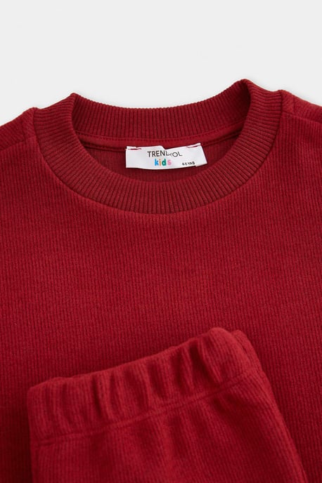 TRENDYOLKIDS Mädchen Bordeaux Einfarbig Lang, Regular Fit Zweiteilig Sets - Image 2