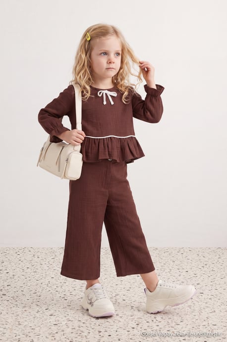TRENDYOLKIDS Mädchen Bordeaux Einfarbig Kurz Regular Fit Zweiteilig Sets - Image 1