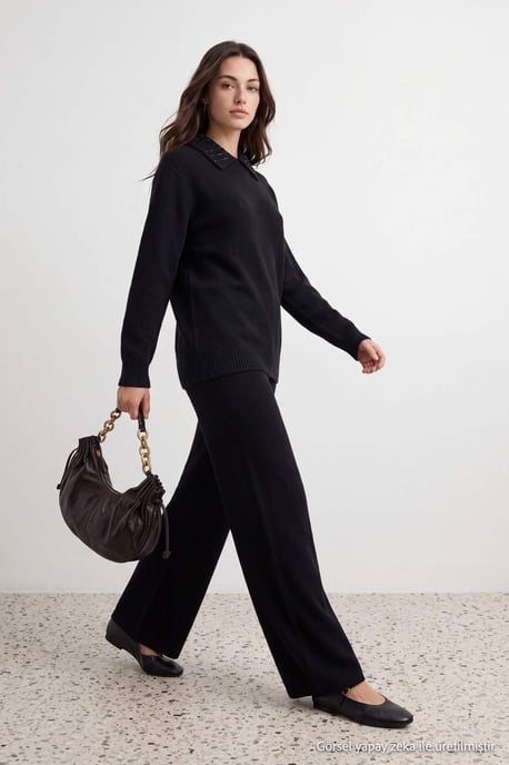 Trendyol Modest Damen Schwarz Einfarbig Lang, Oversize Modest Zweiteilig Set - Image 1