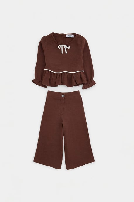 TRENDYOLKIDS Mädchen Bordeaux Einfarbig Kurz Regular Fit Zweiteilig Sets - Image 4