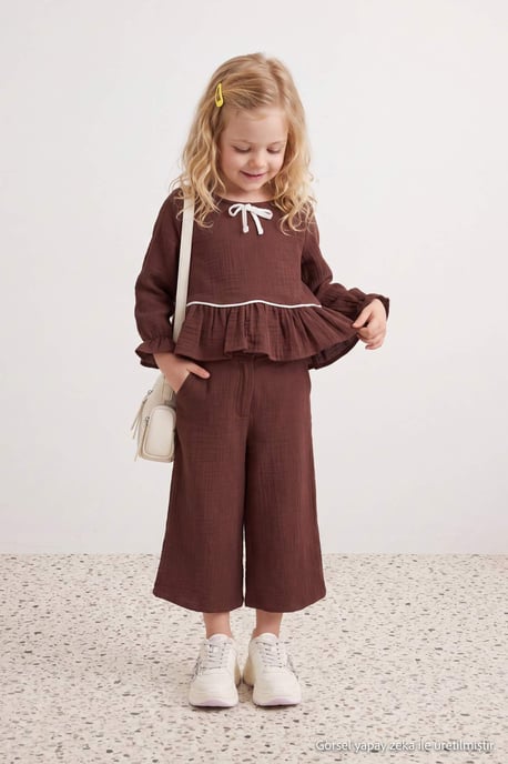 TRENDYOLKIDS Mädchen Bordeaux Einfarbig Kurz Regular Fit Zweiteilig Sets - Image 6