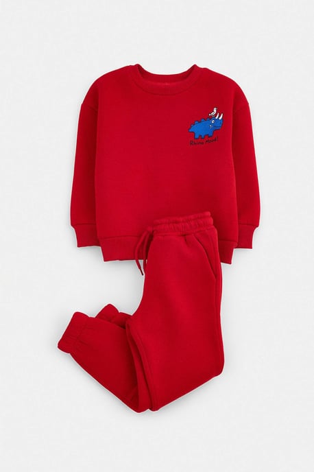 TRENDYOLKIDS Jungen Rot Mit Grafikprint Lang, Oversize Zweiteilig Sets - Image 1