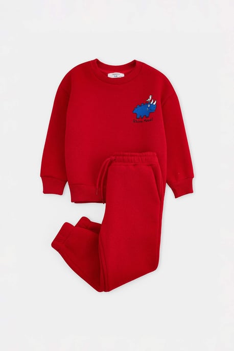 TRENDYOLKIDS Jungen Rot Mit Grafikprint Lang, Oversize Zweiteilig Sets - Image 3