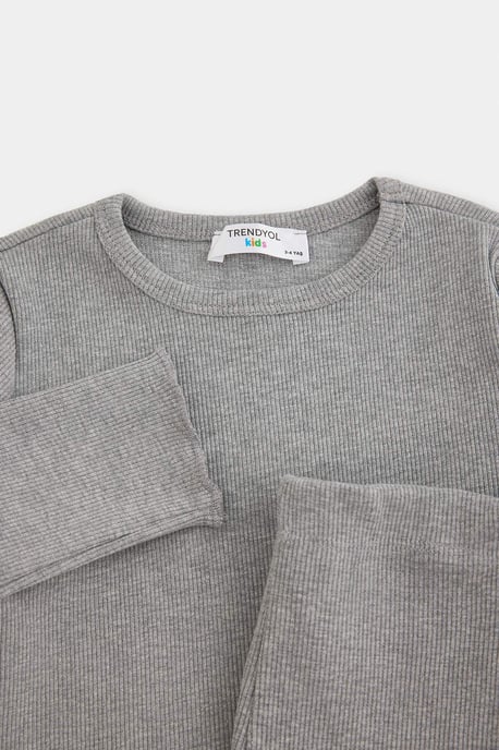 TRENDYOLKIDS Mädchen Grau Einfarbig Lang, Regular Fit Zweiteilig Sets - Image 3