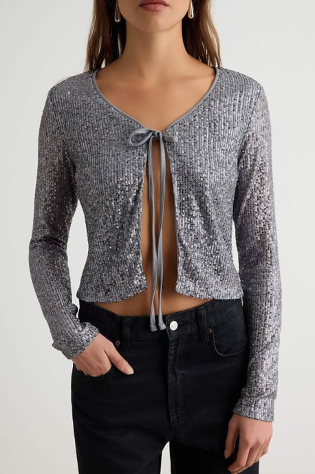 TRENDYOLMİLLA Damen Silberfarben Einfarbig Lang, Regular Fit Blusen - Image 2