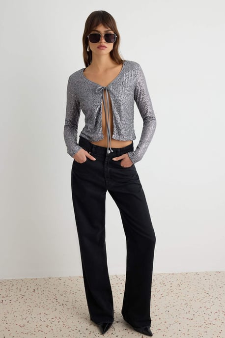 TRENDYOLMİLLA Damen Silberfarben Einfarbig Lang, Regular Fit Blusen - Image 4