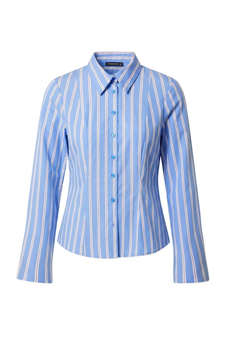 TRENDYOLMİLLA Damen Blau Gestreift Lang, Tailliert Hemden - Image 1