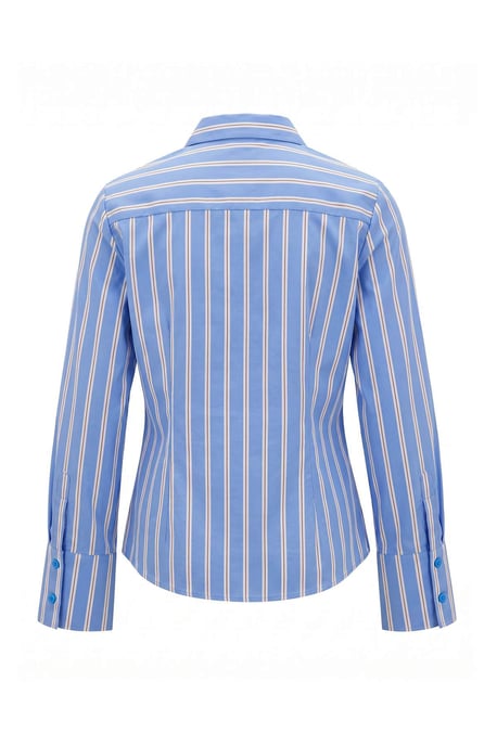 TRENDYOLMİLLA Damen Blau Gestreift Lang, Tailliert Hemden - Image 2