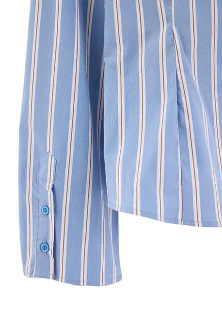 TRENDYOLMİLLA Damen Blau Gestreift Lang, Tailliert Hemden - Image 3