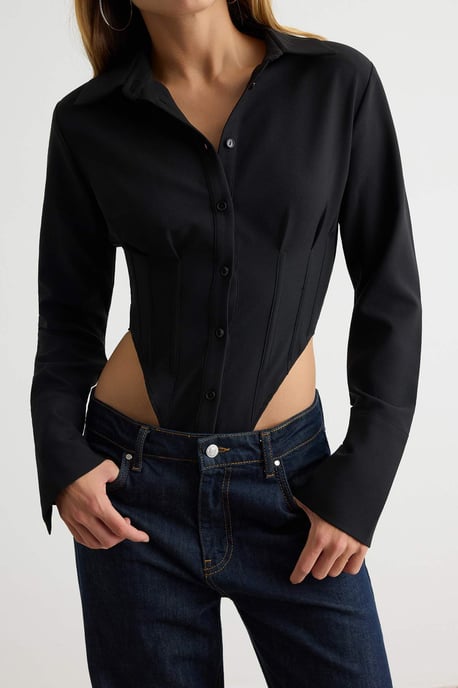 TRENDYOLMİLLA Damen Schwarz Einfarbig Lang, Tailliert Hemden - Image 2