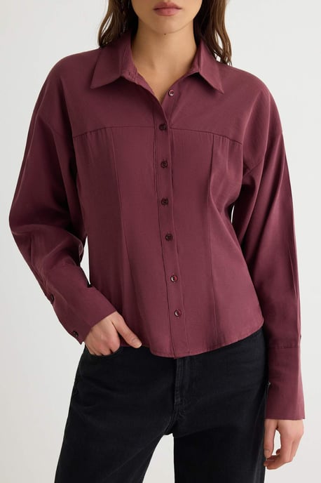 TRENDYOLMİLLA Damen Lila Einfarbig Lang Slim Fit Hemden - Image 2