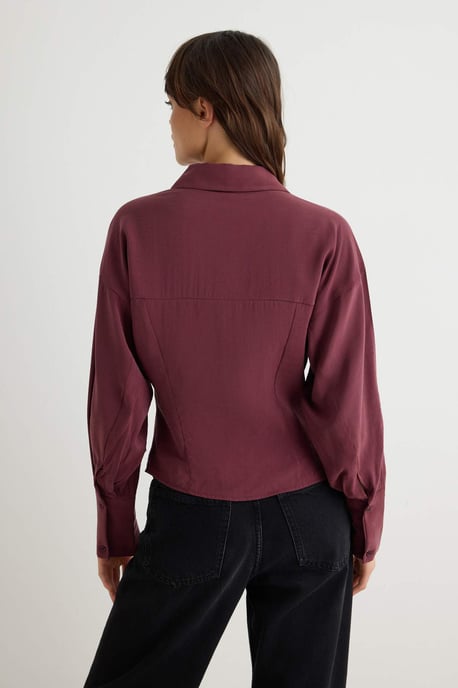 TRENDYOLMİLLA Damen Lila Einfarbig Lang Slim Fit Hemden - Image 3