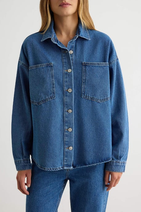 TRENDYOLMİLLA Damen Blau Einfarbig Lang, Oversize Hemden - Image 3