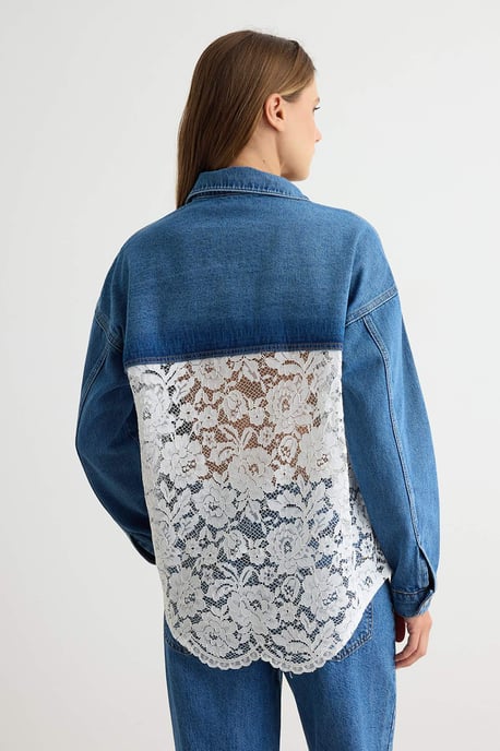 TRENDYOLMİLLA Damen Blau Einfarbig Lang, Oversize Hemden - Image 4