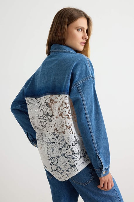 TRENDYOLMİLLA Damen Blau Einfarbig Lang, Oversize Hemden - Image 5