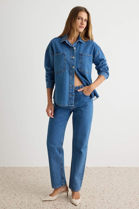 TRENDYOLMİLLA Damen Blau Einfarbig Lang, Oversize Hemden - Image 6