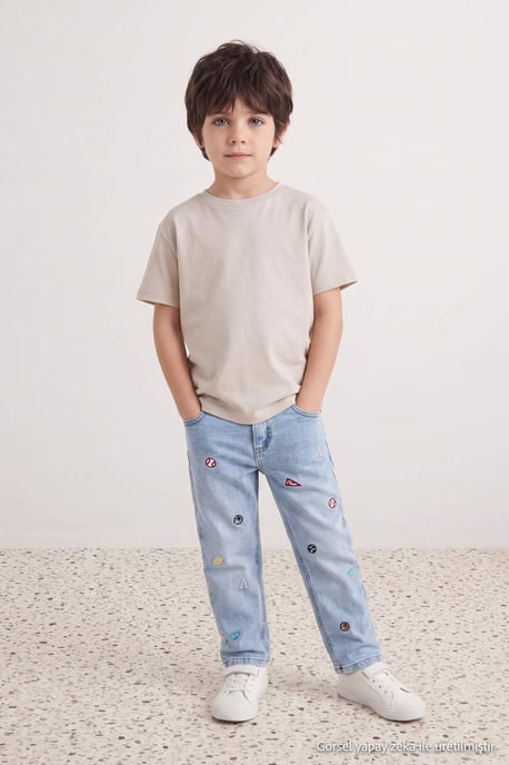 TRENDYOLKIDS Jungen Dunkelblau Einfarbig Normale Taille Jeans - Image 2