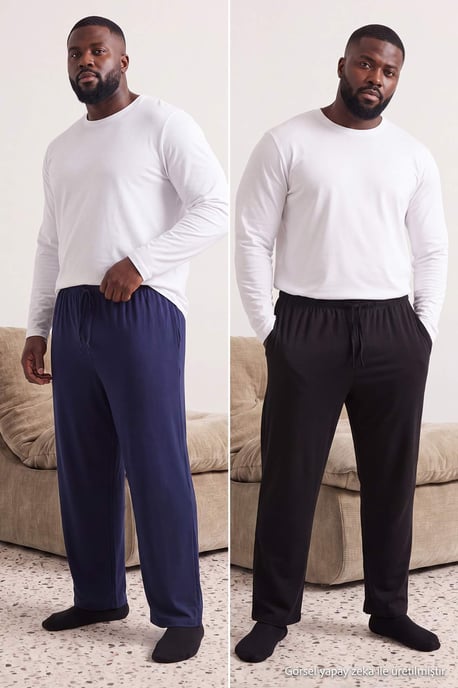 TRENDYOL MAN Herren Schwarz Einfarbig Normale Taille Große Größen Pyjama- Unterteile - Image 1