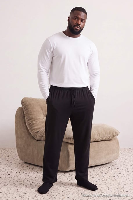 TRENDYOL MAN Herren Schwarz Einfarbig Normale Taille Große Größen Pyjama- Unterteile - Image 2