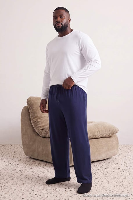 TRENDYOL MAN Herren Schwarz Einfarbig Normale Taille Große Größen Pyjama- Unterteile - Image 6